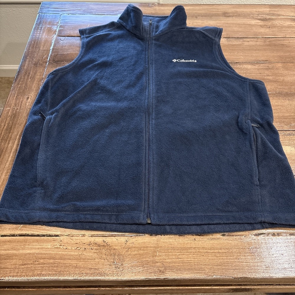 Men's Columbia Navy Blue Full Zip Fleece Vest Sz 2XL